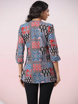 Indigo Patchwork Printed Cotton Top