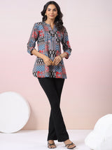 Indigo Patchwork Printed Cotton Top