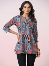 Indigo Patchwork Printed Cotton Top