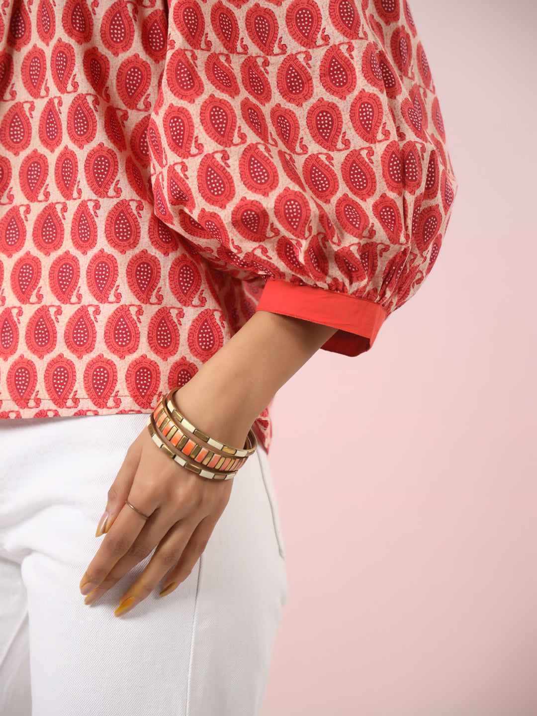 Red Printed Cotton Crop Top