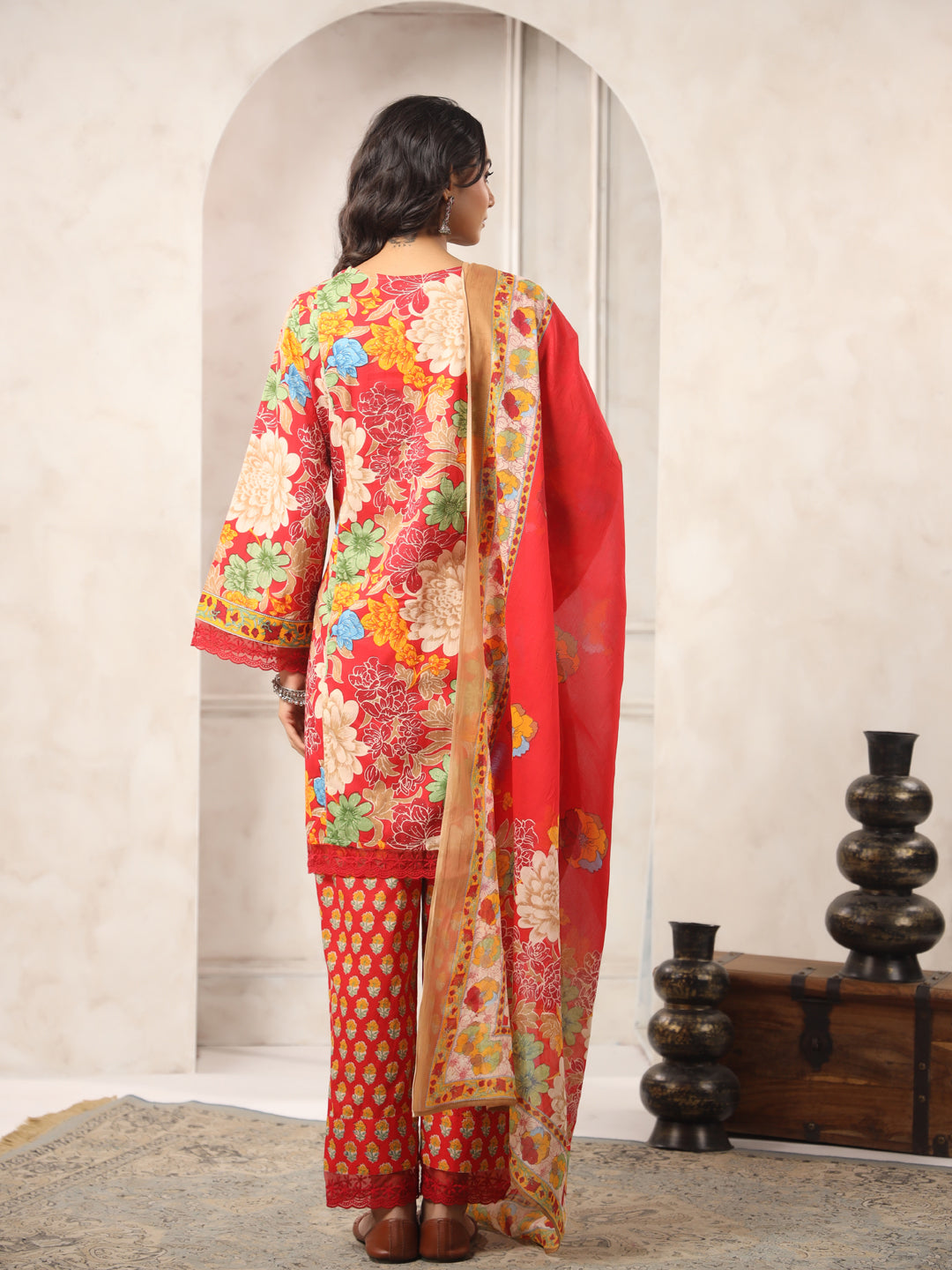 Red Printed Pakistani Suit Set