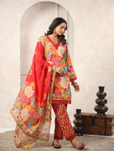 Red Printed Pakistani Suit Set