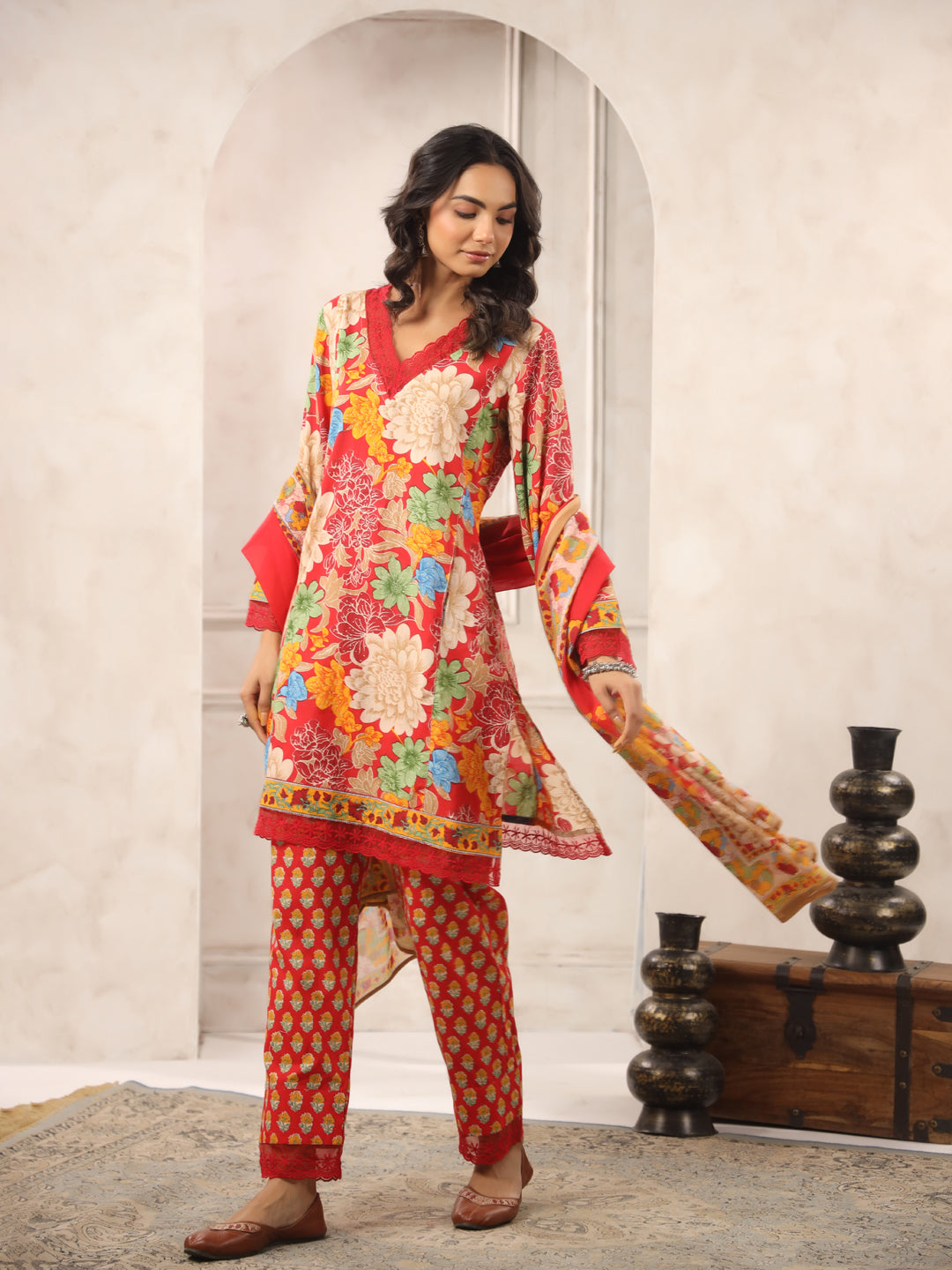 Red Printed Pakistani Suit Set