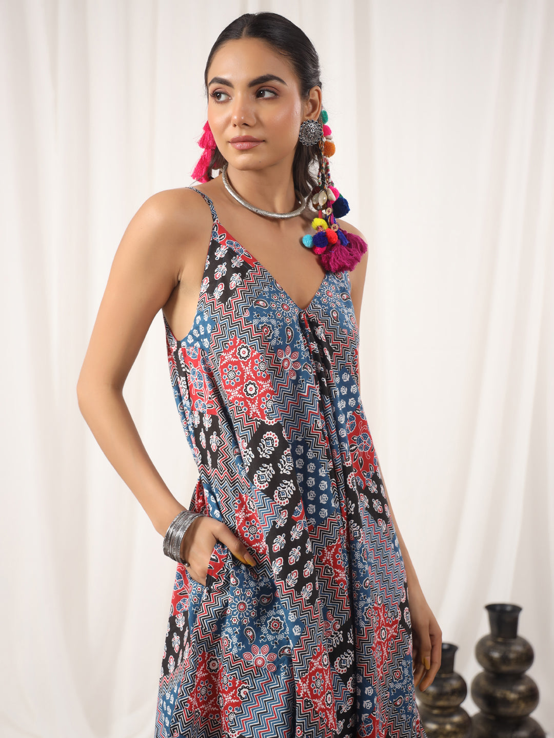 Indigo Patch Printed Boho Cotton Jumpsuit