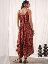 Red Printed Boho Cotton Jumpsuit