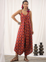 Red Printed Boho Cotton Jumpsuit