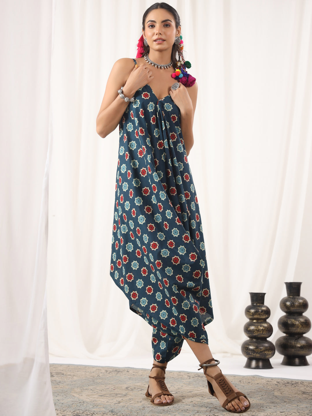 Blue Printed Boho Jumpsuit