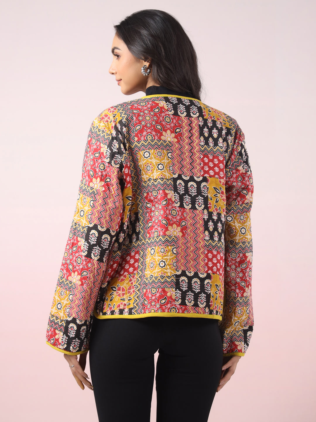 Red and Yellow Patchwork Printed Free Size Jacket