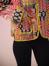 Red and Yellow Patchwork Printed Free Size Jacket