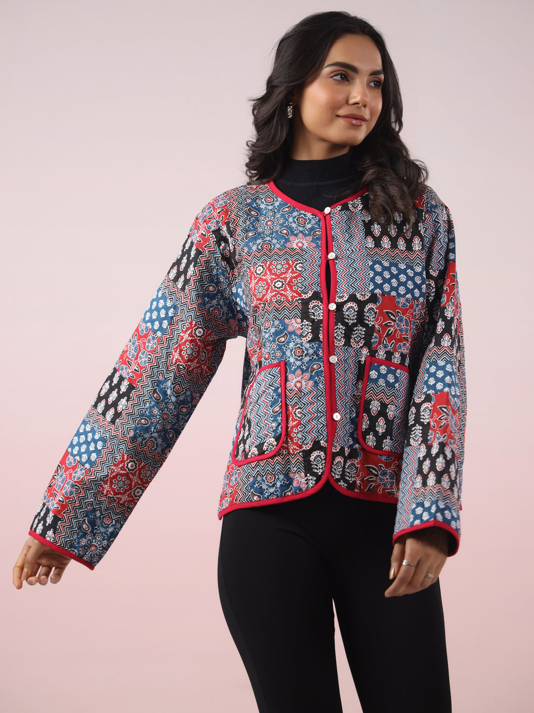 Indigo Patchwork Printed  Free Size Jacket