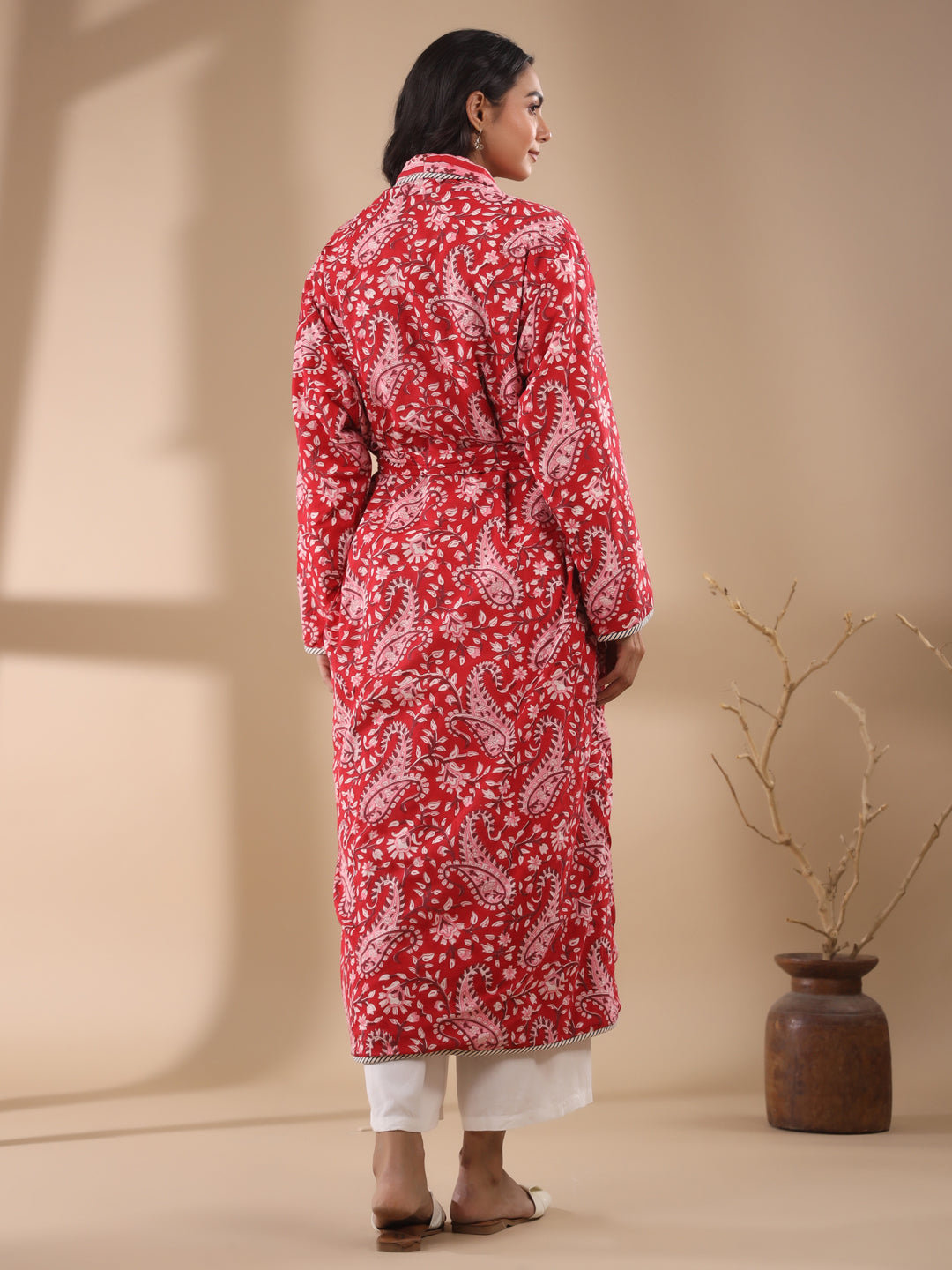 Red Floral Printed Reversible Quilted Robe