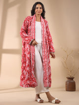 Red Floral Printed Reversible Quilted Robe