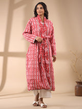 Red Floral Printed Reversible Quilted Robe