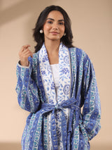 White Paisley Printed Reversible Quilted Cotton Robe