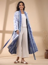 White Paisley Printed Reversible Quilted Cotton Robe