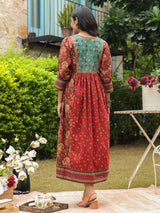 Red cotton printed kurti dress