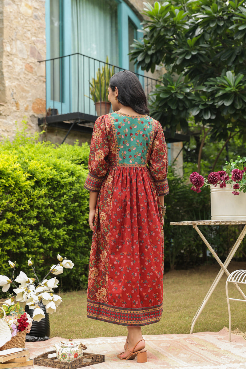 Red cotton printed kurti dress