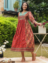 Red cotton printed kurti dress