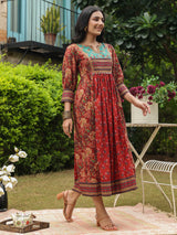 Red cotton printed kurti dress