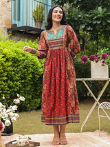 Red cotton printed kurti dress