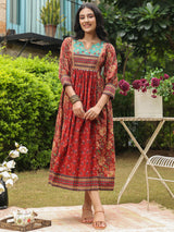 Red cotton printed kurti dress