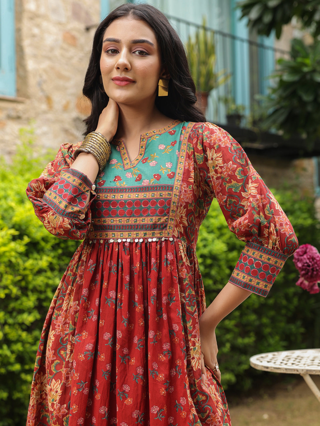 Red cotton printed kurti dress