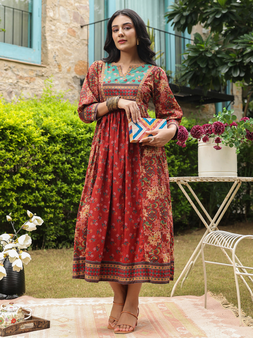 Red cotton printed kurti dress