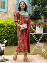 Red cotton printed kurti dress