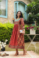 Red cotton printed kurti dress