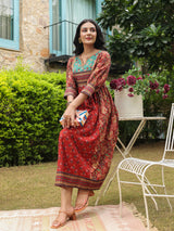 Red cotton printed kurti dress