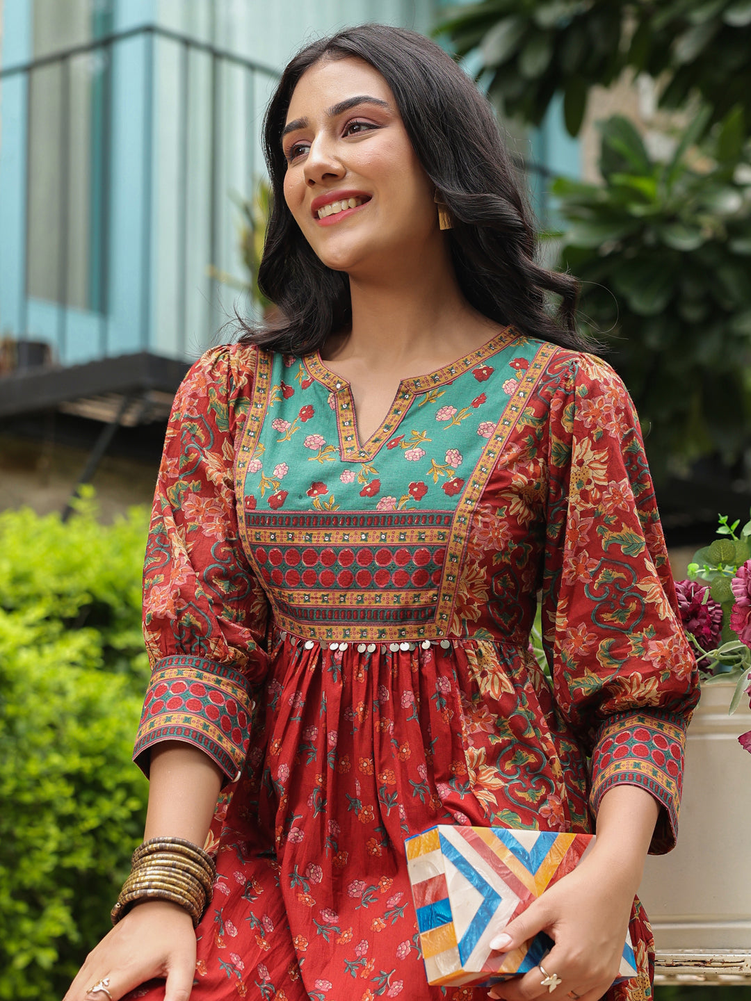 Red cotton printed kurti dress