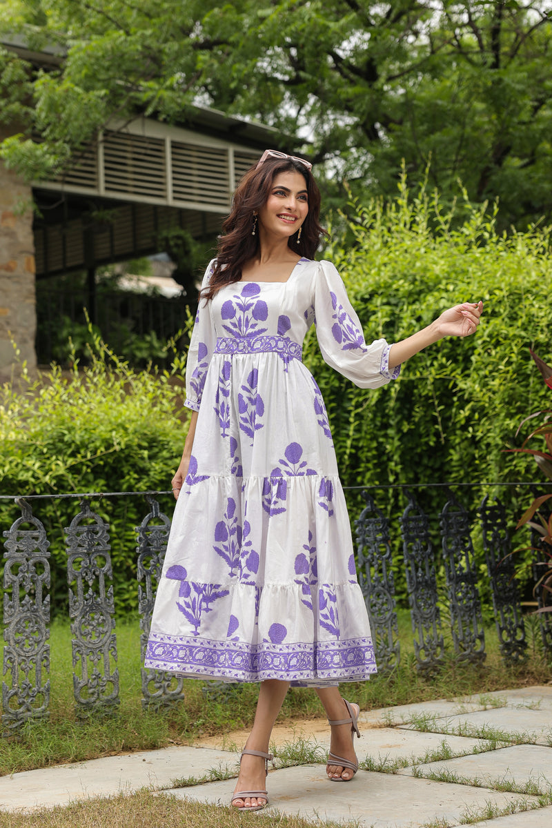 Printed Mughal Boota Dress with Sweetie Pie Neckline