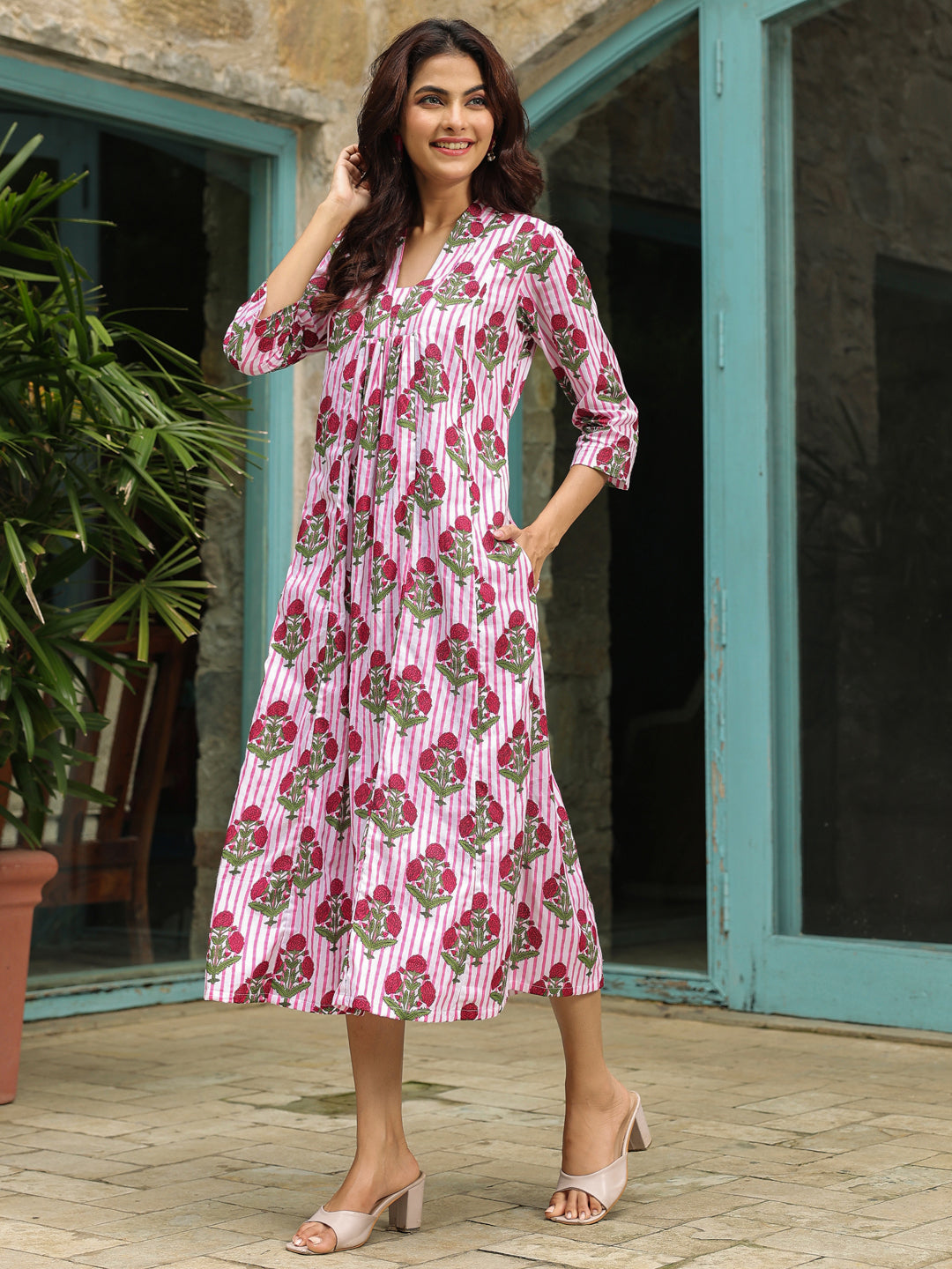 Gulmohar Printed Cotton A-Line Dress