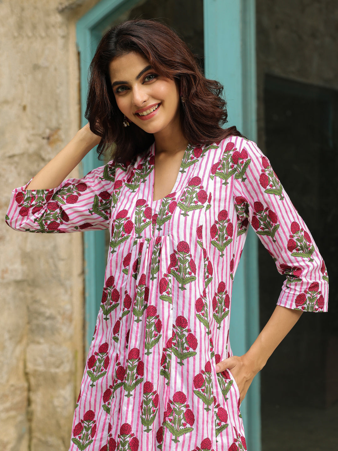 Gulmohar Printed Cotton A-Line Dress