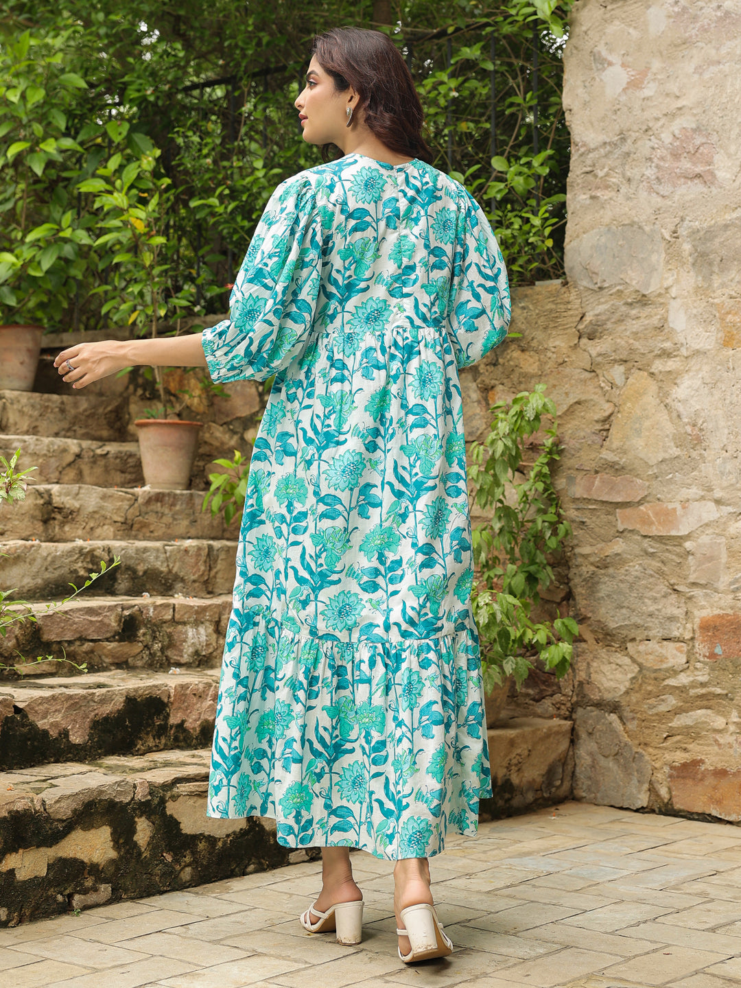 Humming Bird Printed Cotton Dress