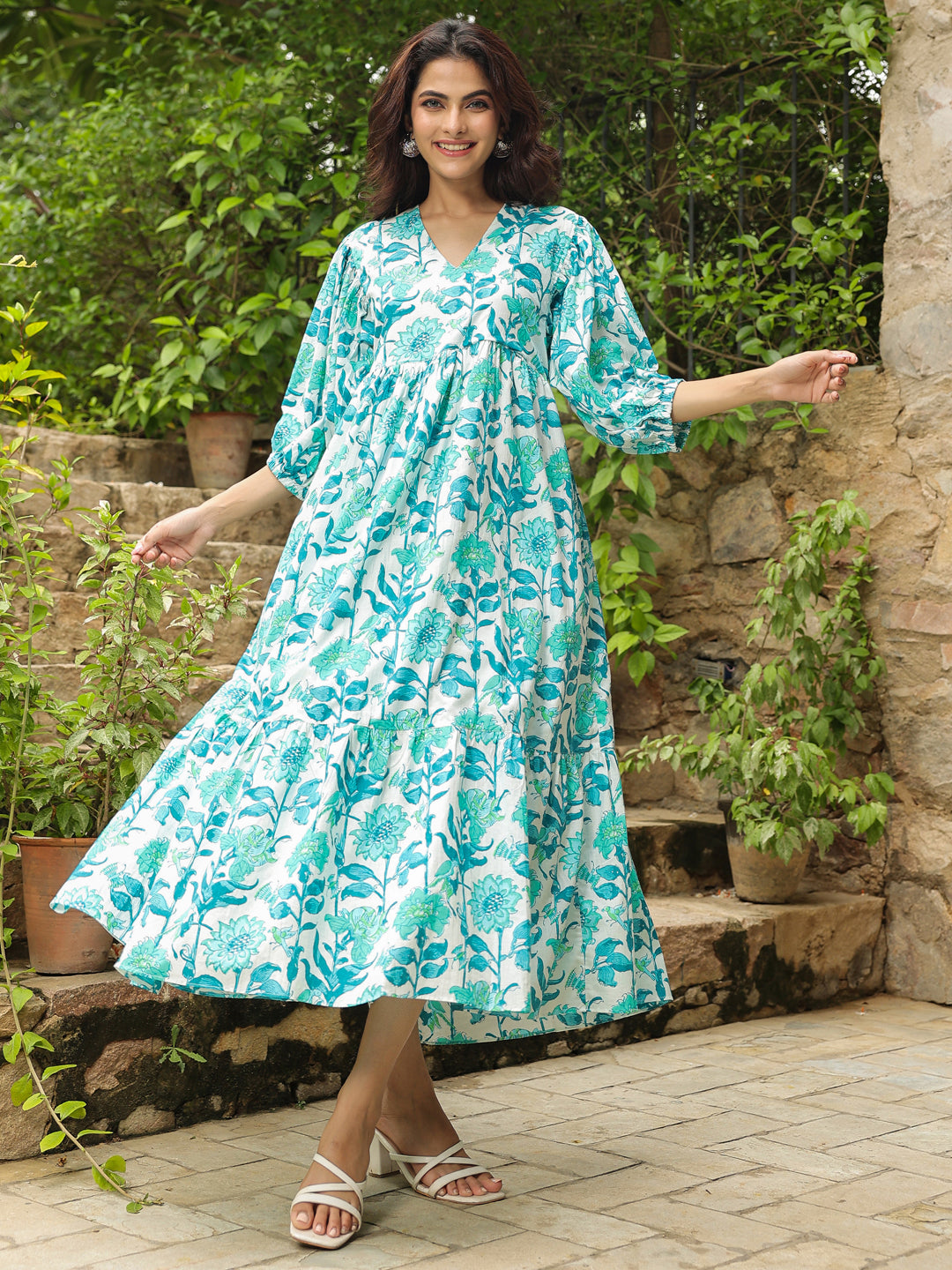 Humming Bird Printed Cotton Dress