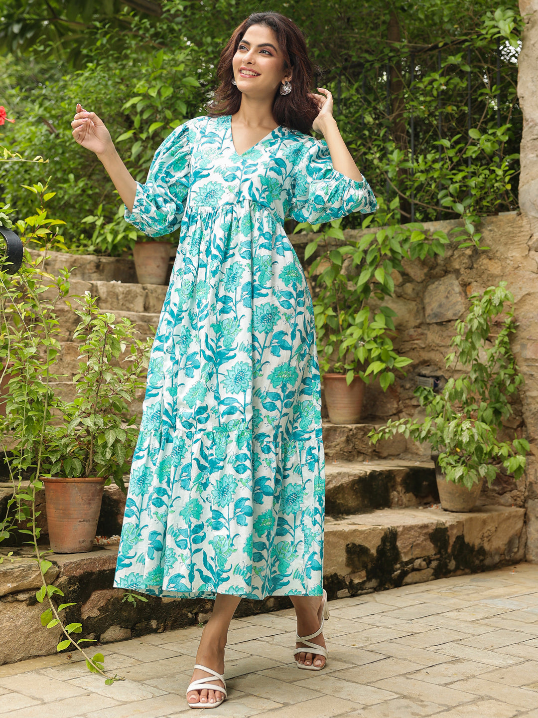 Humming Bird Printed Cotton Dress