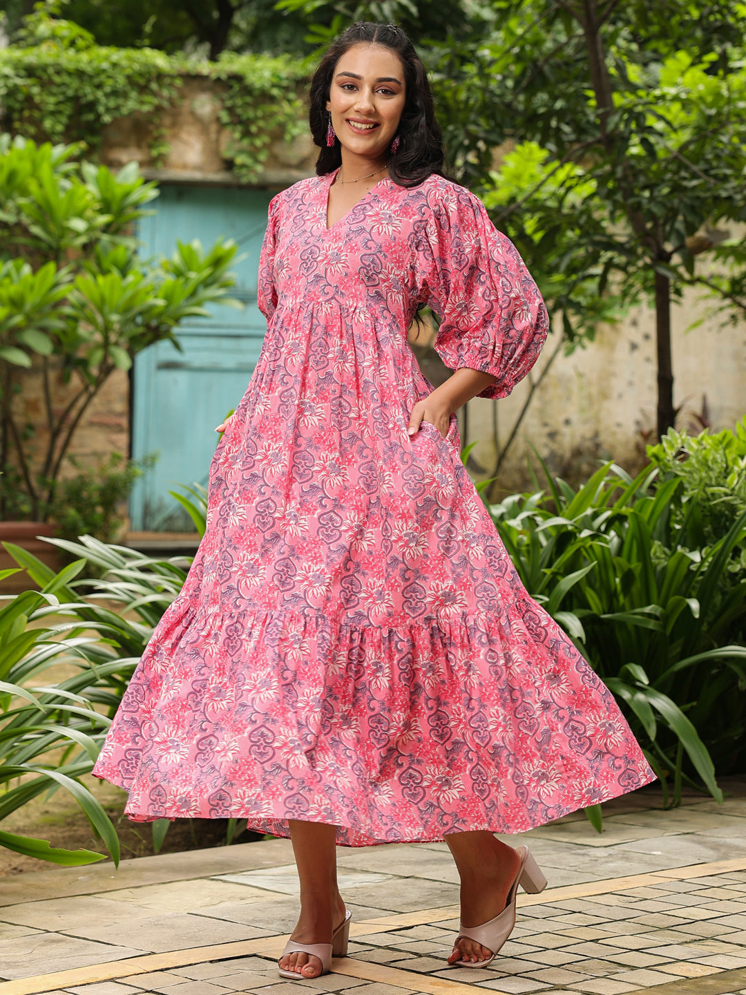 Pink Printed Cotton Dress