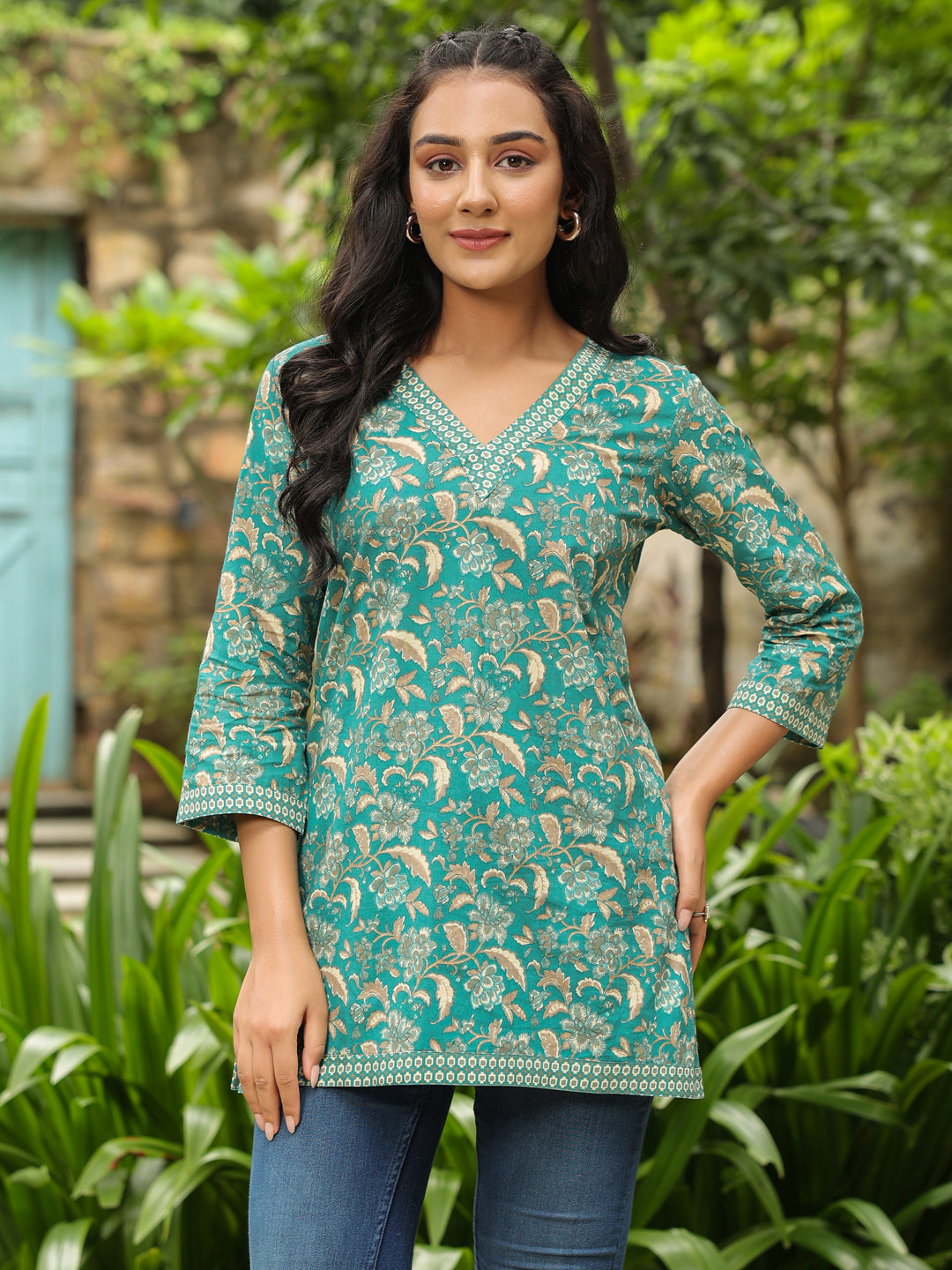 Green Printed Longline Tunic