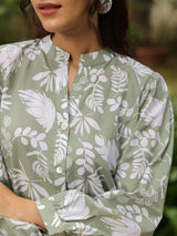 Sage Green Printed Office Shirt