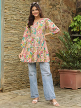 Colorful Multi-Tier Flare Top with Button Closure