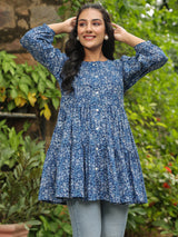 Indigo Multi-Tier Flare Top with Button Closure