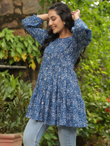 Indigo Multi-Tier Flare Top with Button Closure