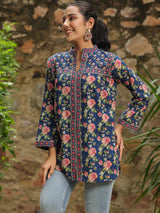 Blue Floral Printed Long Top