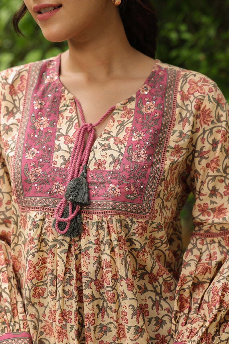 Cream Printed Boho Top