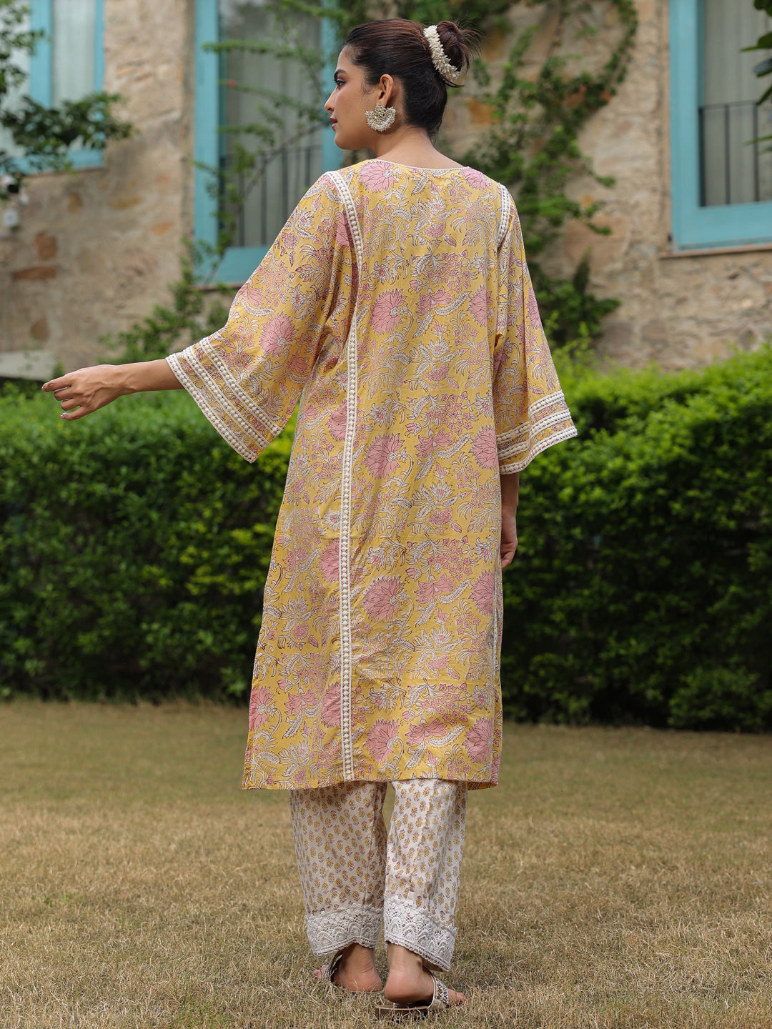 Yellow Paisley Printed Afghani Chogha