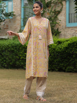 Yellow Paisley Printed Afghani Chogha