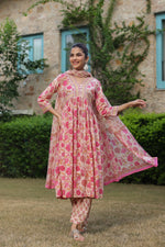 Floral Printed Empire Sequinned Pure Cotton Kurta With Trousers & Dupatta