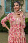 Floral Printed Empire Sequinned Pure Cotton Kurta With Trousers & Dupatta