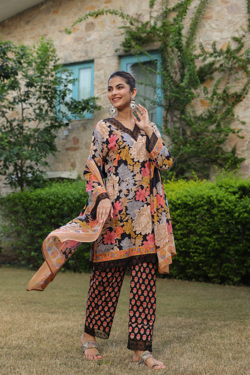 Black Printed Pakistani Suit Set